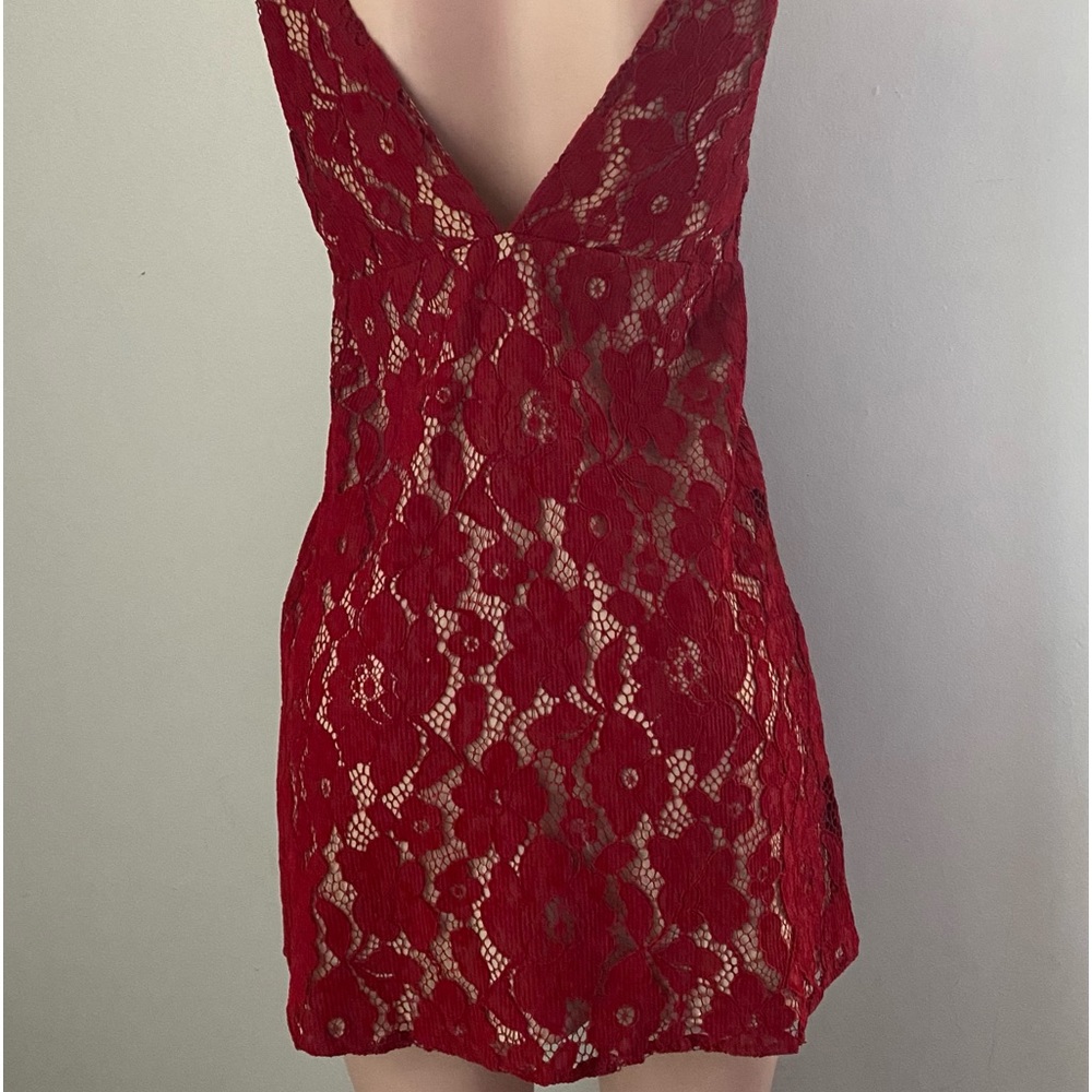 Free People Dangerous Love Mini Dress Lace Overlay Red Size 4 - Picture 6 of 11